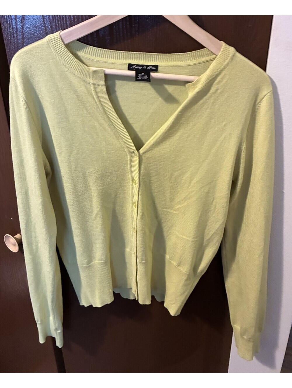 Audrey & Grace Women's Chartreuse Yellow Cardigan/Sweater Rayon Blend Size M